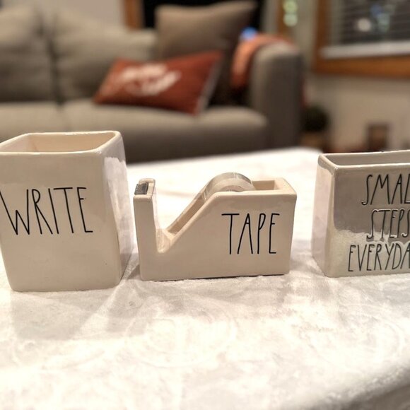 Rae Dunn Office Set – WRITE Pen Holder, TAPE Dispenser, SMALL STEPS Pencil Cup - Picture 1 of 3